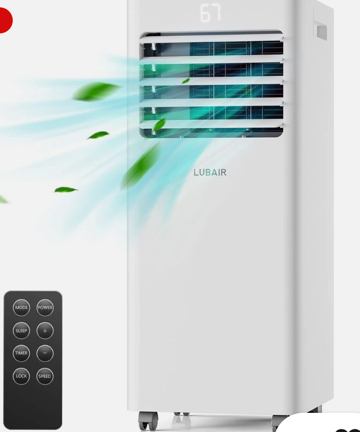 LUBAIR 8,000 BTU Portable Air Conditioner, Portable AC Unit with Remote Control for Room up to 300 Sq.Ft
