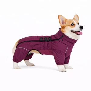 Lovelonglong Warm Dog Coat, Double Layers Vest, 4 Legs Covered Windproof Waterproof Reflective Outdoor Skating Costume for Corgis Dachshund, Purple, Size D-S