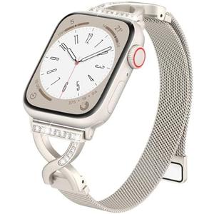 BRG Thin Mesh Loop Compatible Metal Magnetic Stainless Steel Strap with X-Shape Diamond Clasp for iWatch Bands