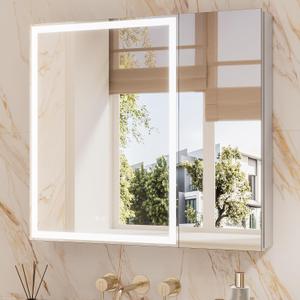 TETOTE 36 x 32 Medicine Cabinet with Lights, Adjustable Shelves, Silver Aluminum Cabinet, Anti-Fog Stepless Dimmable 3 Colors White/Warm/Natural, Easy to Install(Wall Mount/Recessed)