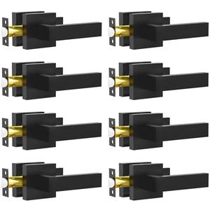 RAZCC Passage Door Lever, 8 Pack Matte Black Interior Door Handles for Hallway and Closet, Heavy Duty Square Interior Keyless Door Handles Non-Locking Door Knobs for Right & Left Side Door Two Missing