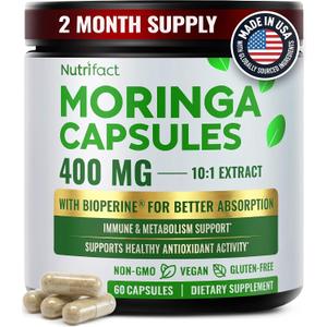 5 x Moringa Capsules with Vitamin C, Zinc & L-Lysine – Immune Support, Vegan (EXP 12/01/27)