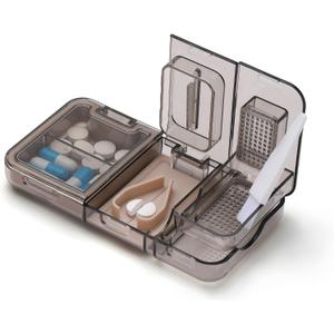 RICHCEE 3 in 1 Pill Cutter&Splitter with Cutter &Storage &Grind, Sharp Stainless Steel Blade for Cutting Pill/Vitamin/Tablet, Grinder with Cleaning Brush (Black)