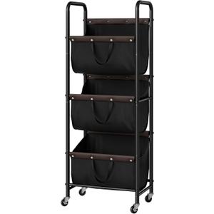 GRANNY SAYS 3 Tier Laundry Sorter, Laundry Basket with Wheels, Laundry Room Organization and Storage, 3 Section Rolling Laundry Cart for Dorm, Bathroom, Bedroom, Closet, Black