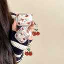 JANDM for AirPods Case with Cherry Keychain,Shockproof Lovely Clear Cute Bowknot Design Case with Keychain for AirPods 2nd/1st