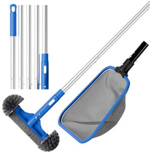 Sepetrel Deluxe Swimming Pool Cleaning Kit Including Half-Deep Fine Mesh Pool Leaf Skimmer Net,12" Round Pool Brush Head & 70.5" Pole, for Above Ground Pools,Ponds,Spas,Hot Tubs