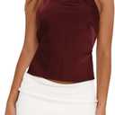 SOLY HUX Women's Satin Halter Backless Crop Top Sexy Sleeveless Tank Shirts Festival Party Clubwear (Plain Burgundy), L