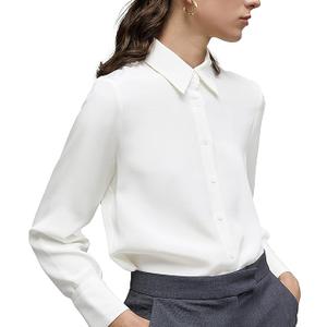 Women's Button Down Shirt Classic Long Sleeve Collared Tops Work Office Chiffon Blouse S Whit