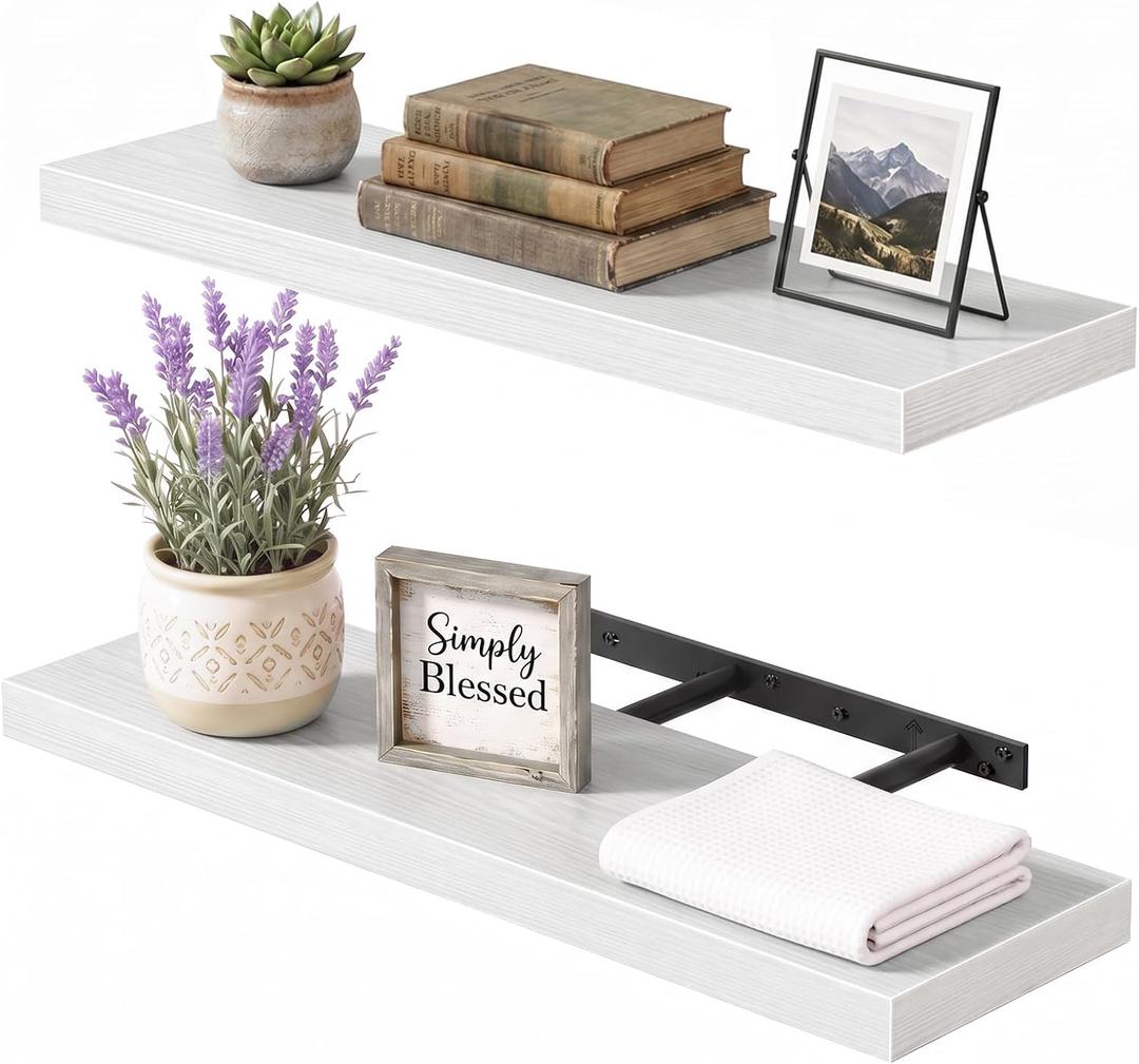 Fixwal Floating Wall Shelves for Decor (White, Set of 2, 22Inch)