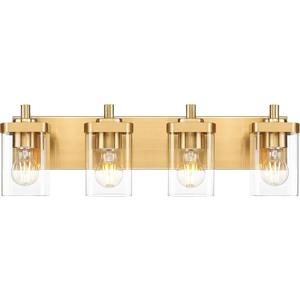 Bathroom Light Fixtures, 25" Brushed Gold Vanity Light, 4-Light Modern Wall Sconces with Square Clear Glass Shade, Vanity Lighting Fixtures Over Mirror, VL194-BG-4