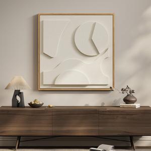 Large 3D Textured Framed White Abstract Wall Art, Square Modern Paintings Artwork for Walls, Minimalist White Geometric Block Pictures for Living Room Bedroom Dining Room Office Hallway Wall Decor 30x30 In