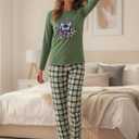 2Pcs Women's Pajama Set,Lounge Top and Plaid Pants Sleepwear,Soft Lounge Sleep Set,Cute Casual Loungewear for Home or Sleep (M)