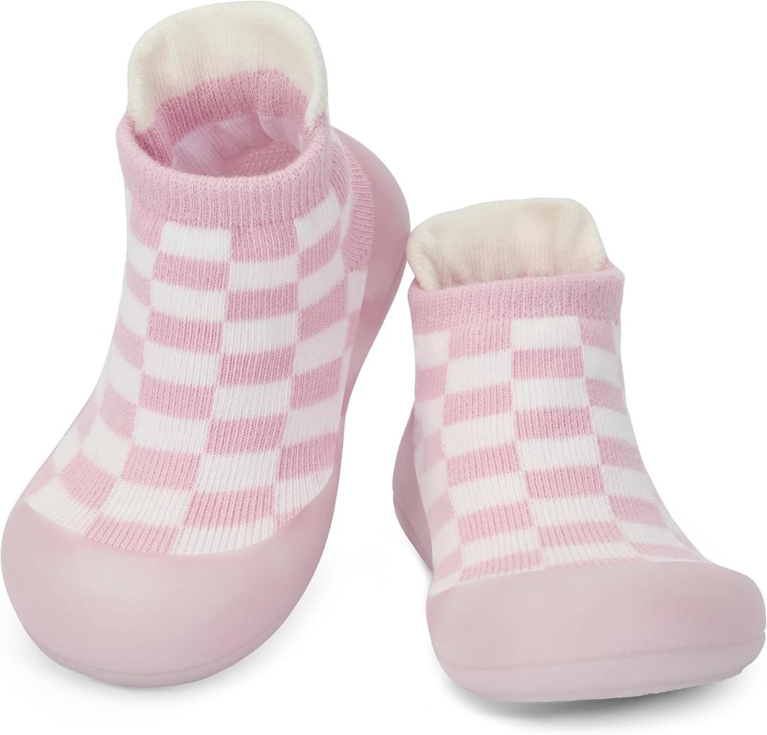 BACSAC Infant Walking Shoes Baby Sock Shoes with Soft Rubber Sole, Non-Slip Toddler Slippers for boys and girls, Breathable Sneakers (Pink)