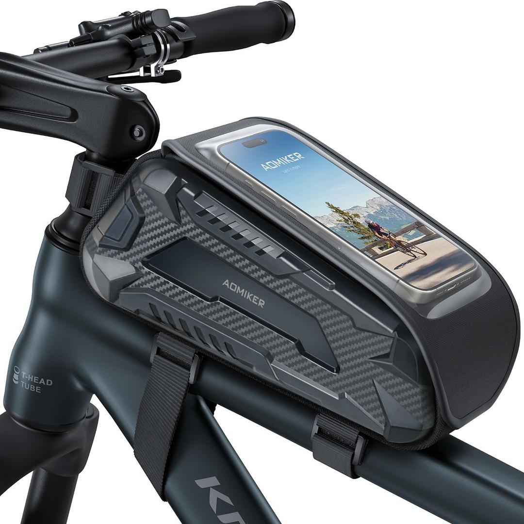 Aomiker Waterproof Bike Frame Bag - 2025 Quick Zipper Bike Phone Bag with 1.6L Capacity, Bicycle Top Tube Bag, Bike Phone Mount Holder, Cycling Pouch, Bike Accessories for Phones up to 7"