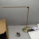 Brightech Libra LED Table Lamp - Contemporary Minimalist Thin Compact Desk Lamp - Adjustable Pivoting LED Head with Built-in Dimmer and Color Changing LED - Brass