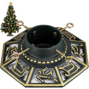 Huwena Christmas Tree Stand for Live Trees, Real Xmas Tree Holder Base Cast Iron, Supports up to 8ft, 4-Inch Diameter, 120lb Weight Capacity for Christmas Rustic Decoration (Deer, Sled Style)