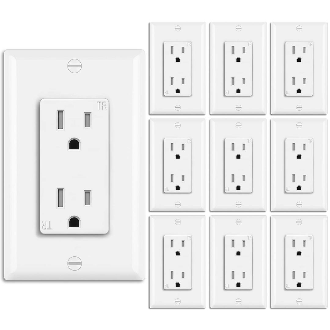 BESTTEN 15 Amp Tamper-Resistant Decor Receptacle Outlet, Residential and Commercial Use, Wallplate Included, 15A/125V/1875W, UL Listed, 10 Pack, White