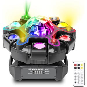 Moving Head DJ Lights, 5in1 Stage Effect Light with 6-Arm LED Beam, Disco Ball, Starry Projection, Strobe, Colorful Light Strip, Support DMX-512 & Remote for Party DJs Gig Bar Club Wedding
