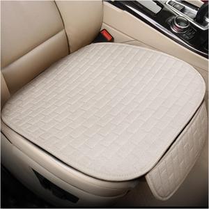 Car Seat Cover for Front Seats, Breathable Linen Seat Cushion Protector with Storage Pockets, Anti-Slip Front Seats Bottom Pad Mat for Sedans SUVs Trucks, Car Accessories (Front, Beige)
