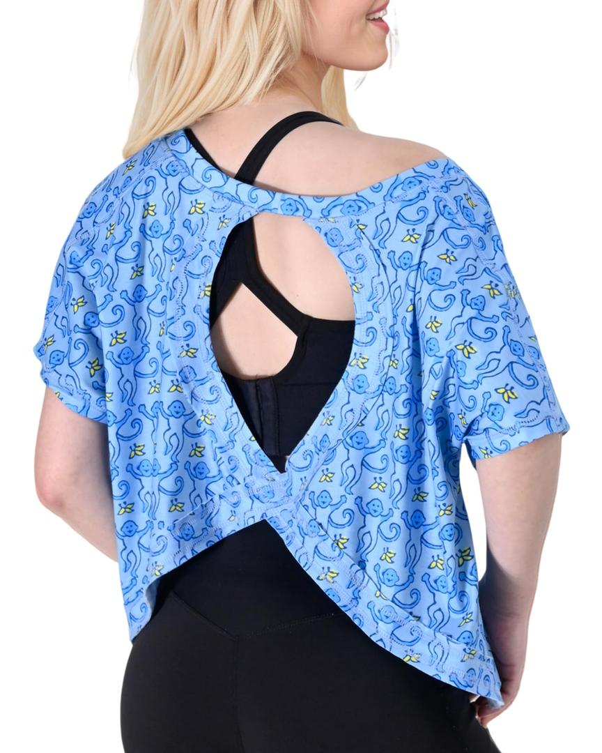 2 x FOTN Open Back Workout Tops for Women 2025 Backless Short Sleeve Athletic Shirt Loose Fit for Running Yoga Gym Slouchy Tennis