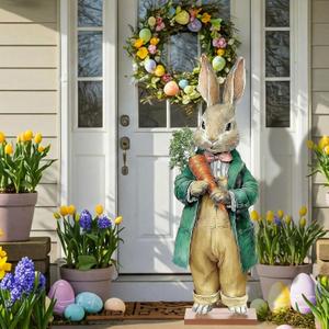 Novabright Easter Bunny Porch Decor Standing 3 ft Wooden Rabbit Yard Sign Vertical Farmhouse Rabbit for Front Door Garden Farmhouse Spring Outdoor Indoor Easter Decoration(Male Bunny)
