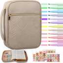 Quilted Vegan Leather Bible Cover, Color-Blocked Bible Cover Case for Women, Bible Carrying Case with Handle, Bible Study Supplies & Christian Gift for Women and Girls (Desert Taupe, TS/S)