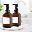 Emerson Essentials Soap Dispenser, Dish Soap Dispenser, Soap Dispenser Bathroom Set, Hand Soap Dispenser, Kitchen Soap Dispenser Set, Glass Soap Dispenser with Pump and Labels | 16 Oz 2-Pack (Amber | Black)
