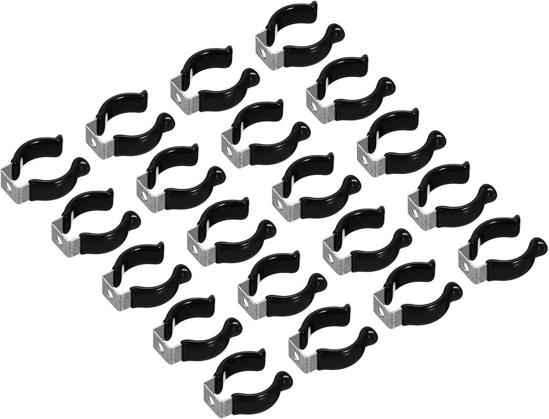 MECCANIXITY T8 U Clips Holder Bracket for LED Light Bulb Mounting Bracket Support Stainless Steel Fluorescent Tube Holder Pipe Clamps Spring Holder Tool Clips, Black Pack of 20