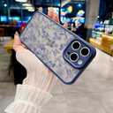 for iPhone 13 Pro Max Case, Flowers Butterfly Slim Hard PC Frosted Shockproof Drop Protection Cover, Translucent Matte Floral Phone Case for Women Girls 6.7" - Blue