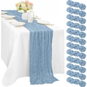 12 Pcs Dusty Blue Cheesecloth Table Runner 10FT Runner for Tables 35 x 120 Inches Long Gauze Boho Fabric Table Runner Decoration Rustic Sheer Runner for Wedding Birthday Baby Shower Party (Dusty Blue)
