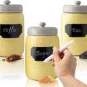 Mason Jar Ceramic Canister Set for Kitchen - Set of 3 Decorative Storage Containers with Air-Tight Lids for Coffee, Sugar & More - Country Style Storage w/Reusable Writable Surface - 12.85oz/Canister