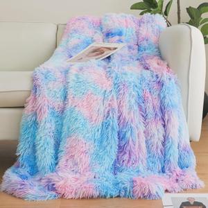 Tie Dye Blue Plush Throw Blanket  50x60 Inch Soft & Cozy Fluffy Blanket, Fuzzy Shaggy Couch Bed Cover for Living Room, Bedroom Decor  Gift for Women, Men, Him & Her