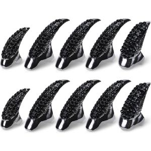 Hicarer 10 Pcs Halloween Gothic Nail Claw Ring Metal Punk Fake Nails Set Costume Full Finger Rings for Men Women Party Favor Cosplay Supplies, 3 Sizes