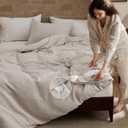 Bedsure Waffle Duvet Cover King - 100% Cotton Duvet Cover Linen Color, Space-Dyed for Enhanced Bedroom Aesthetics, PureWoven and Stylish All-Season, 3-Piece Bedding Set with Button Closure, 104"x90"