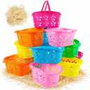Zcaukya 12 Packs Easter Baskets, 6.5"x4.5"x3.2" Colorful Kids Baskets with Handles, Empty Plastic Easter Basket for Egg Hunt Party Favors
