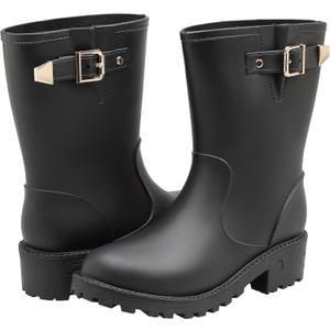 Women's Short Rain Boots Waterproof Slip On Ankle Chelsea Booties (9)