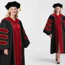 GradPlaza Doctoral Graduation Gown Regalia With University Hood, Gold Piping, and 8-Sided Tam 42