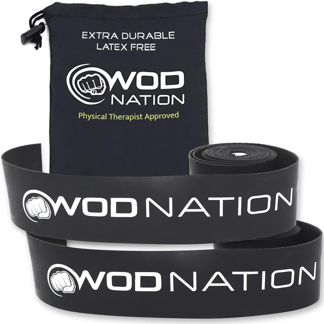 WOD Nation Muscle Floss Bands Recovery Band for Tack and Flossing Sore Muscles and Increasing Mobility : Stretch Band Includes Carrying Case (2 Pack-Heavy, Black)