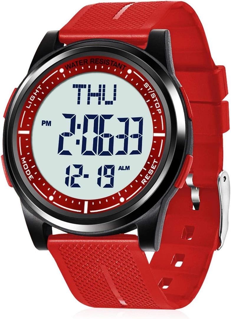 Beeasy Digital Watch for Men Women, 50M Waterproof, Ultra-Thin & Lightweight, 44mm Silicone Sports Watch with Alarm, Stopwatch, Countdown, Ideal for Gym, Running, School, Daily Wear
