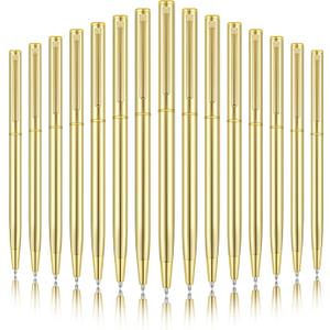 Zonon 15 Pieces Gold Metal Slim Ballpoint Pens Bulk Retractable Metallic Black Ink 1 mm Medium Point Smooth Writing Pens for Wedding Business Office Supplies Students Teachers Men Women Present