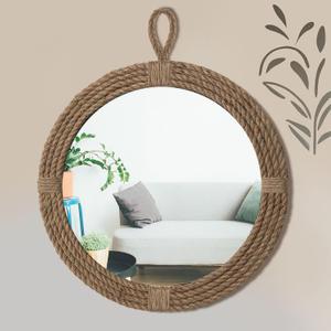 Vercraft Nautical Mirror 20" Wall Decor with Rope Wrapped Trim and Hanging Loop Round Circle Coastal Boho Mirror Nautical Rustic Decorative for The Living Room, Bedroom Bathroom and Entryway