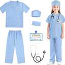 RioRand Doctor Costume for Kids, Toddler Nurse Scrubs with Accessories Christmas Dress Up Cosplay For Boys Girls 3-12 Years (Light Blue)