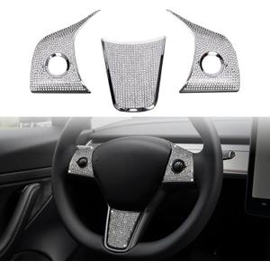 YHCDSEA Steering Wheel Trim Cover for Tesla Model 3/Y, Interior Accessories Compatible with Tesla Model 3 Model Y (A-Bling)
