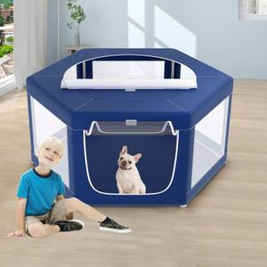 45x45 Inches Hexagonal Type Puppy Playpen, Dog Playpen for Puppies or Small Dogs, Dog Fence Pet Playpen for Indoor & Outdoor, Sturdy Safety Dog Pen with Thickened Fabric, Breathable Mesh (Blue)