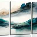 3Pcs Blue Watercolor Mountains Canvas Wall Art Teal Nature Wilderness Modern Ink painting Decor Pictures Abstract Smoke Forest Posters Prints for Bedroom Office Living Room Home Decoration (16L" x 12W")