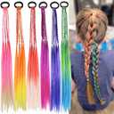 Girls' rainbow braid hair extensions, children's ponytail hair extensions, girls' hair accessories, challenging braid hair extension styles, 6 crazy Japanese accessory headbands (6PCS Colorful Braids)