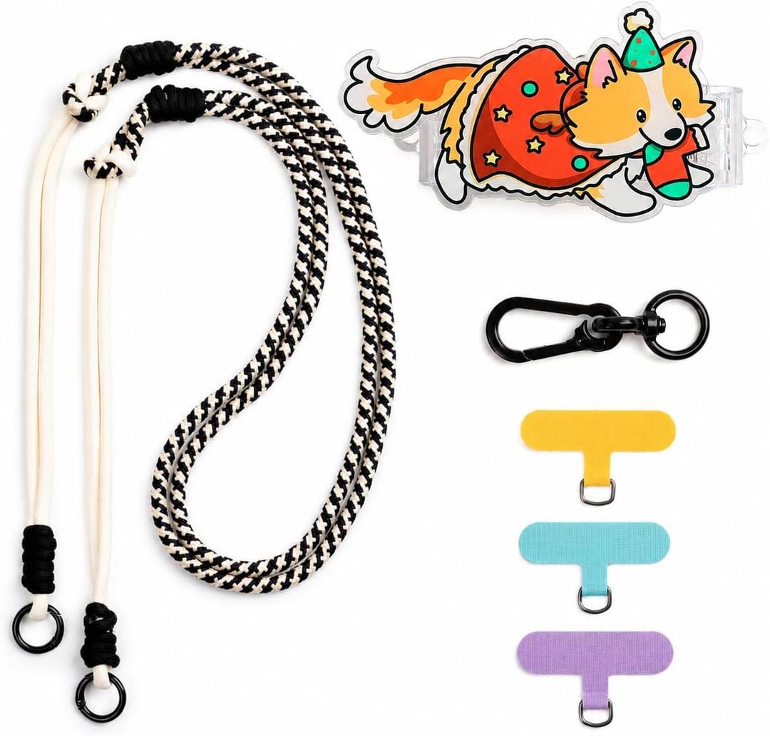 Phone Lanyard 3 in 1, Crossbody & Wrist Phone Strap with Cute Dog Phone Clip, 3 Tether Tabs & Carabiner Buckle, Hands-Free Cell Phone Lanyard for Women Travel