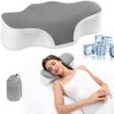 Bespilow Travel Pillow for Sleeping, Cervical Neck Support Pillow for Neck Pain Relief, Lightweight Ergonomic Memory Foam Camping Pillow, Portable Contour Pillows w/Travel Storage Bag, Cooling Cover