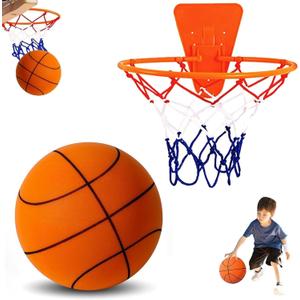 Silent Basketball and Hoop Set, Silent Basketball, 2025 Upgrade Quiet Foam Indoor Training Ball, No Noise with Wall Mount Hoop Silent Ball Professional Indoor Basketballs Frame(No.5-8.66")