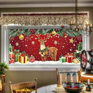 HOMETITUTE Christmas Window Film Reindeer with Bells Festive Holiday Decorations Static Cling Privacy Glass Sticker Snowflake Gift Box Window Clings for Home Party 39.3 × 17.7 Inch